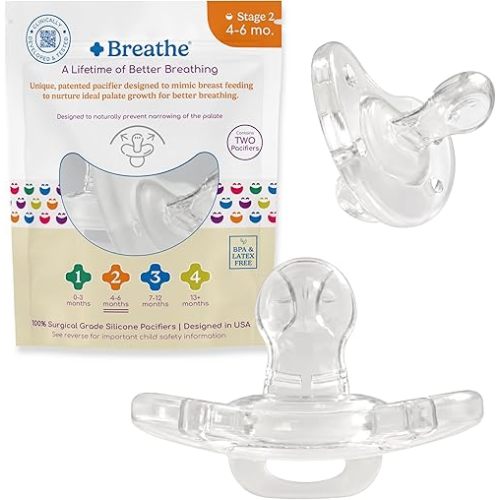 Breathe Orthodontic Baby Pacifier - 4-6 Months - Natural Oral & Facial Development – BPA-Free, Latex-Free, Pediatrician Developed – 100% Silicone 2 Pack