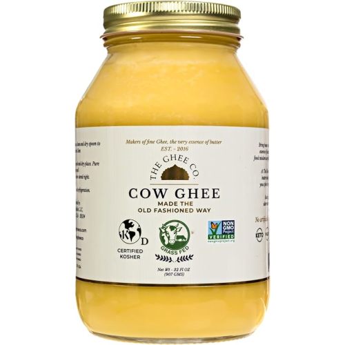 The Ghee Co. - 32 Fl Oz ,Glass Jar,Crafted homestyle with Real Butter, Grass Fed, Certified Non-GMOs, Certified, Kosher & Halal , Paleo & Keto-friendly , Lactose & Casein Free, Naturally long shelf life of 36 months