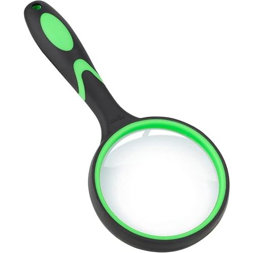 10X Magnifying Glass, 75MM Handheld Reading Magnifier with Non-Slip Soft Handle for Seniors Book Newspaper Reading and Kids Nature Hobby Exploration