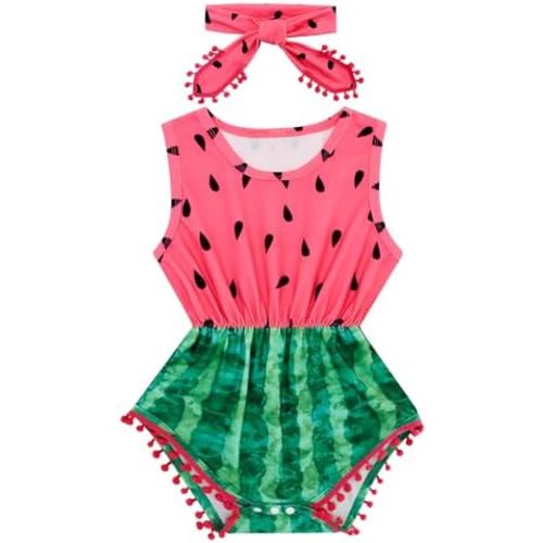 UNICOMIDEA 0-24 Months Baby Floral Romper Infant Playsuits Headband Jumpsuit Toddlers Outfits