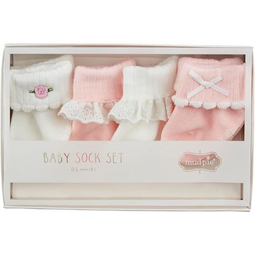 Mud Pie Children's Pink Foldover Sock Set; 0-6M