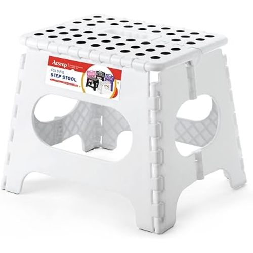ACSTEP 11 Inch Folding Step Stool for Kids, Non-Slip Foldable Stools, White