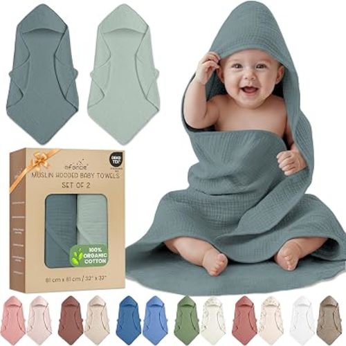 100% Organic Cotton 2 PK Muslin Baby Hooded Towels Newborn 81x81cm
