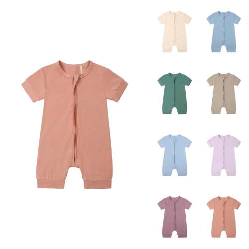 Baby Girls Boys 2-Pack Romper Jumpsuits, Cotton Pajamas with 2-Way Zipper, Short Sleeve Footless Sleeper and Play for 3-24 Months