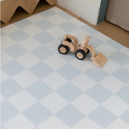 Padded Play Mat - Blue Checker & Sage Stripe