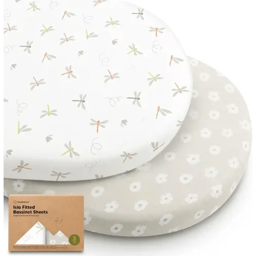 2-Pack Baby Bassinet Sheets Girl, Boy - 33x17 Viscose Derived from Bamboo Bedside Mattress Fitted Bassinet Sheets, Compatible with Halo Bassinest Swivel Sleeper, Baby Delight, Graco (Meadow)