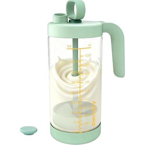 32oz Borosilicate Glass Formula Mixing Pitcher, BPA-Free Leakproof Breastmilk Fridge Storage Container, Wide Mouth Baby Formula Pitcher, Heat & Cold Resistant Baby Essential, Green