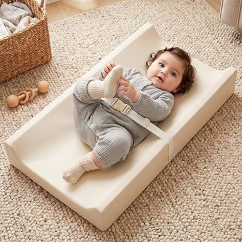 Mallify Baby Changing Pad, Waterproof & Wipeable Vegan Leather Diaper Changing Mat, Wipe-Clean & Non-Slip Changing Pad for Dresser, Changing Table (Beige)