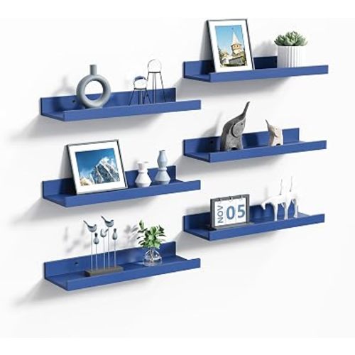 upsimples Floating Shelves for Wall, Wall Shelves for Decor Storage Set of 6, Wall Mounted Wood Shelf for Bedroom, Living Room, Bathroom, Kitchen, 15.7 inch Long Picture Ledge Shelf, Navy Blue