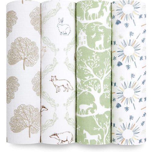 aden + anais Essentials Muslin Swaddle Blankets for Baby Girls and Boys, Newborn Receiving Blanket for Swaddling, 100% Cotton Baby Swaddle Wrap, 4 Pack, Harmony