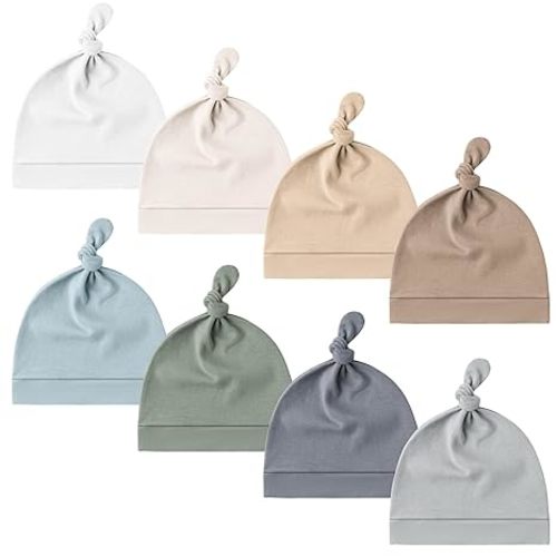 Konssy 8 Pack Baby Newborn Hats Set Knot Beanie Hats Soft for Infant Baby Girls Boys Caps 0-6 Months