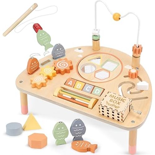 Activity Table for 1 Year Old, Montessori Toys for 1 2 Year Old Girls Boy Gifts, 8 in 1 Wooden Sensory Play Table for Toddler 1-3, Learning Toys for Baby 12-18 Months 1st Christmas Birthday Gifts