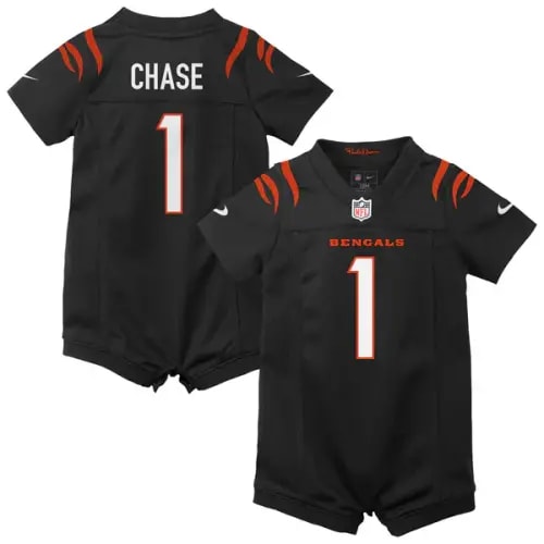 Newborn Cincinnati Bengals Ja'Marr Chase Nike Black Romper Game Jersey