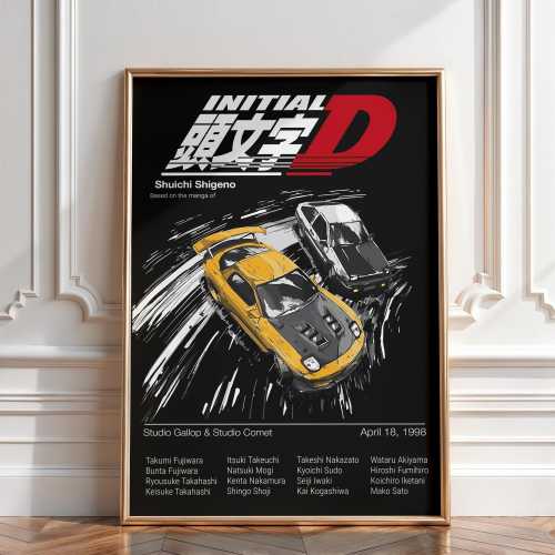 Initial D Anime Poster, Takumi Fujiwara & Ryosuke Takahashi Wall Art, Vintage Artwork Gift