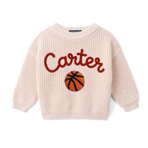 Hand-Embroidered Name Basketball Baby Sweater