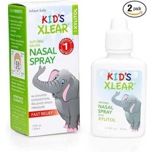 Xlear Natural Xylitol Saline Nasal Spray for Kids - Daily Decongestant, Nose Moisturizer, 0.75 fl oz (Pack of 2)