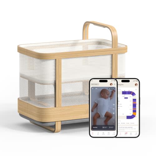 All-in-One Convertible Smart Bassinet and Crib with Built-in AI Baby Monitor, Sound Machine and Auto-Soothing Bounce for Baby Sleep | 0-24 Months