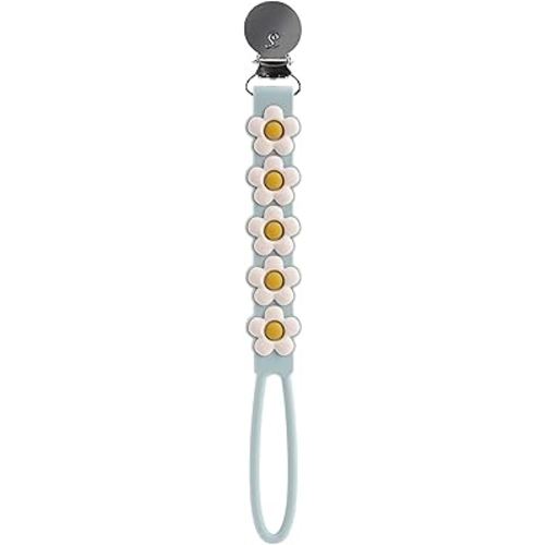 Loulou Lollipop Beadless Silicone Pacifier Clip (Daisy, Blue)
