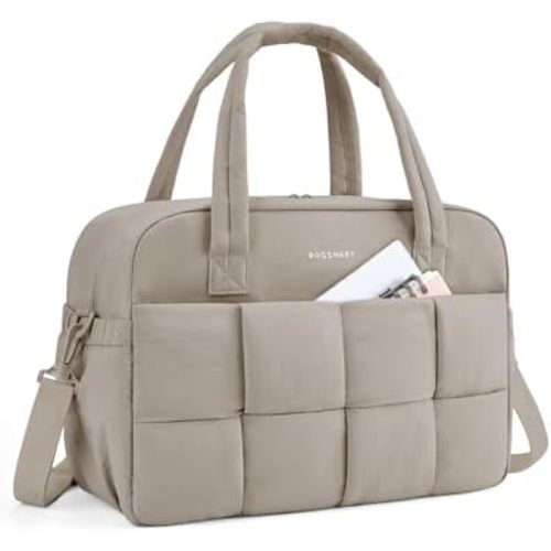 BAGSMART Gym Bag for Women, Lightweight Weekender Bags for Women with Wet Pocket, Travel Duffle Bag with 15.6" Laptop Compartment, Carry On Overnight Bag for Travel, Sports, Water Resistant, Camel