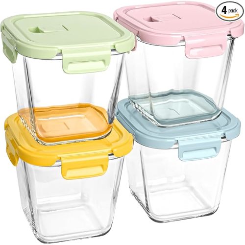 Glass Soup Containers with lids 4 Cup, 32 oz Glass Storage Containers, Tall Borosilicate Glass Food Storage Containers for Lunch, Ice Cream, Travel and Deli, Soup Freezer Safe Containers with Lids
