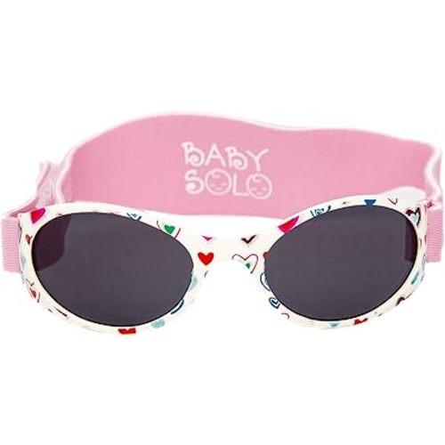 Baby Solo Original Baby Sunglasses Safe, Soft, & Adorable Durable Case Included (0-36 Months, Cutie Pink Heart Frame w/Solid Black Lens)