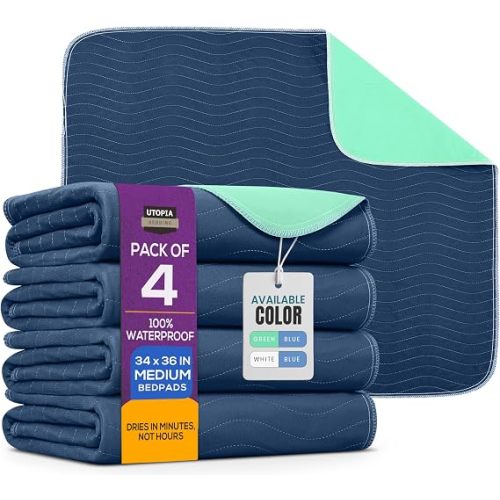 4 Pack Waterproof Reusable Heavy Absorbency Incontinence Bed Pads 34"x36"