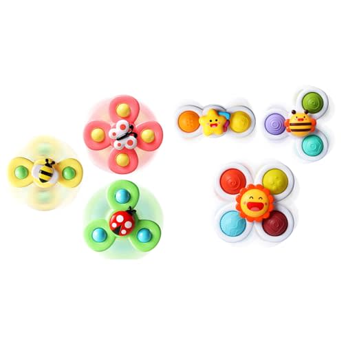 ALASOU 6 PCS Suction Cup Spinner Toys(3 Farm+3 Star) for Infant and Toddlers