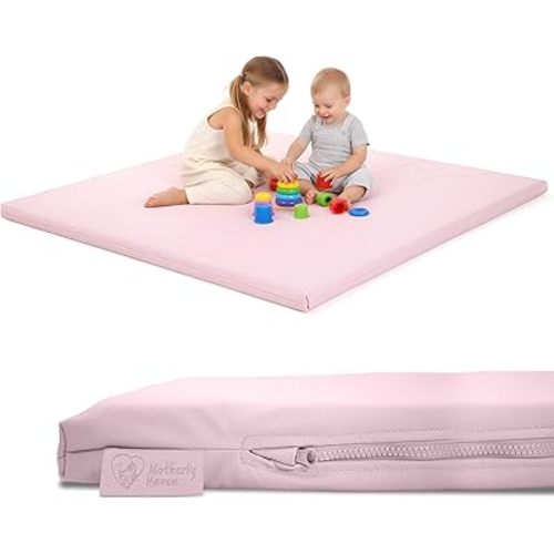 Play Mat Cover Only – Fits 50x50x1 Rollable Foam Floor Mat for Babies – Waterproof, Easy to Clean Replacement Cover for Tummy Time & Crawling – Pink