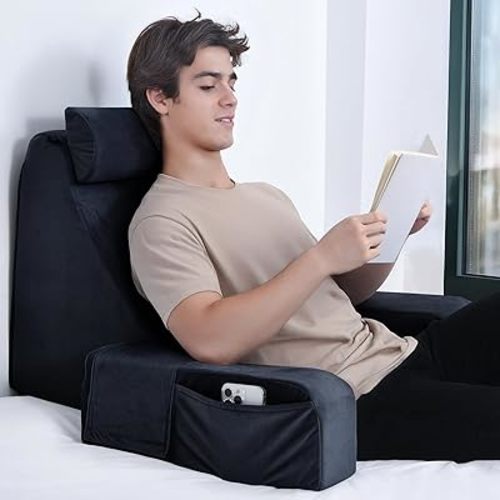 ENITYA Reading Pillow for Sitting in Bed Adult, 21" Large Back Pillow for Sitting up, Bed Rest Pillows for Reclining/Watching TV/Reading/Gaming/Resting in Couch or Floor, Black