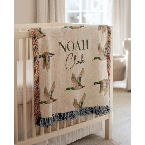 Hunting nursery decor custom mallard baby blanket boy nursery decor duck baby shower deer decor home cotton woven throw toddler blanket