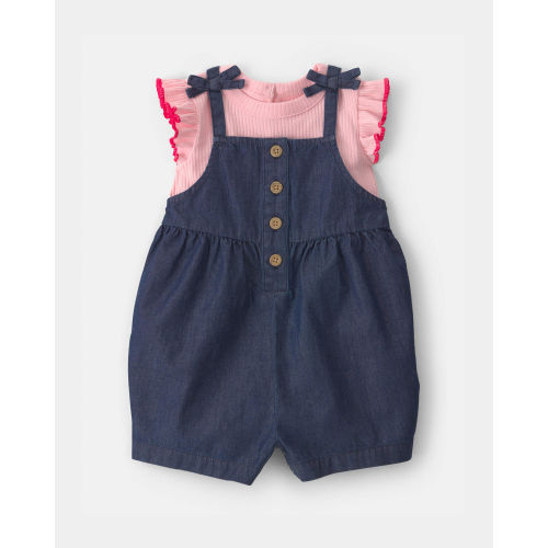 Baby Girl 2-Piece Chambray Romper Set - Pink/Blue - Carter's | Carter's