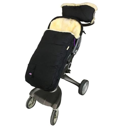 Waterproof 100% Australia Lambskin Universal Stroller Footmuff,Soft Cuddle Lambskin Bunting bag Included Extra Thick Sheepskin Gloves Anti-Freeze Stroller Handmuff,Beige