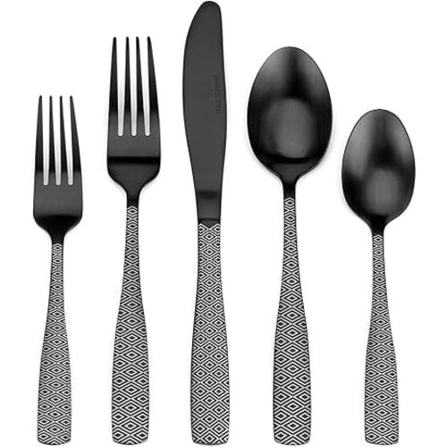 Matte Black Silverware Set, 20-Piece Stainless Steel Flatware Cutlery Set, Satin Finish Tableware Set Service for 4, Include Knife Fork Spoon, Dishwasher Safe
