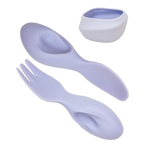 Toddler Utensils Set Ergonomic Fork and Spoon and Bowl Set Non-Slip Design for baby 1-4 Year Olds Self-Feeding BPA Free Silicone Microwave and Dishwasher Safe Fine Motor Skills (Purple)