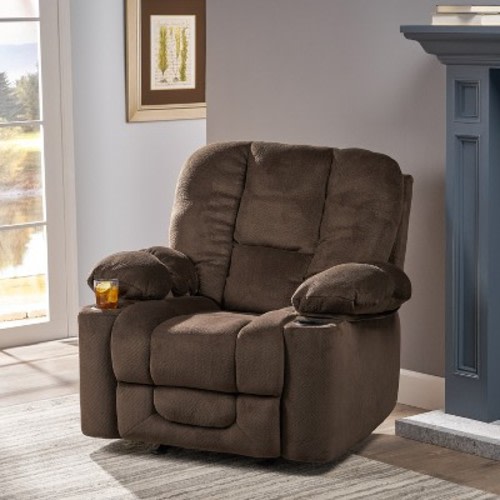 KTMBDW Rocker Recliner Chair, Overstuffed Manual Rocking Recliner for Adults, Upholstered Comfy Soft Fabric Living Room Reclining Sofa Chair, Brown