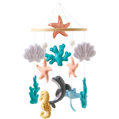 Handmade Ocean Themed Felt Baby Mobile,Simple Soft Comfortable Mobile for Crib,Nursery Mobile Soothe Toy with VariousMarine Animals for Newborn Boys Girls,Adjustable Ceiling Mobile (#B)