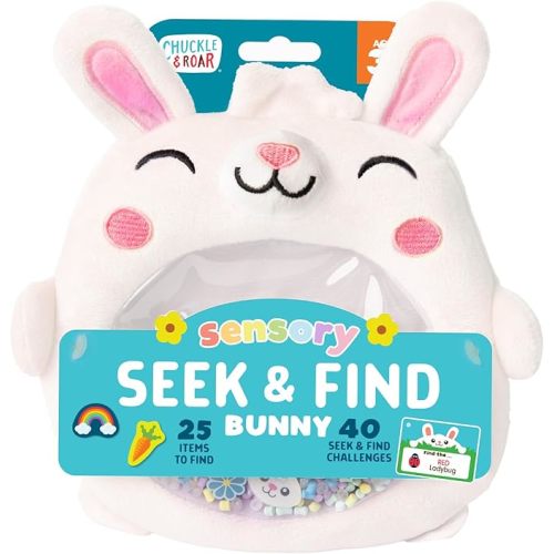 Chuckle & Roar Plush Bunny Rabbit Seek & Find Toy with Hidden Objects, Picture Challenge Cards & Storage Pouch, Sensory Learning Toy for Kids Ages 3+