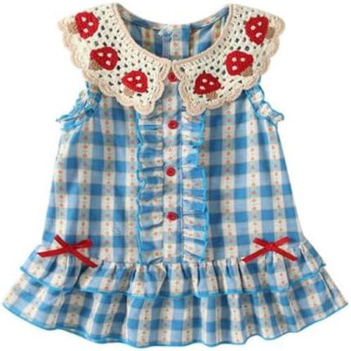 Matching Sister Outfit for Baby and Toddler Girls Summer Mushroom Lace Blue Gingham Romper/Dress
