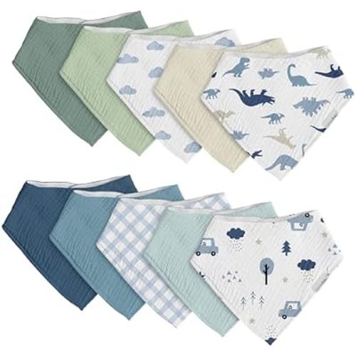 egmao baby Muslin Bibs for Drooling and Teething,10 Pack Drool Bibs for Boys Girls,100% Cotton Soft for Infant,Newborn