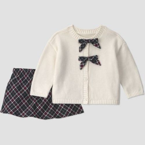 Carter's Just One You® Baby Girls' Holiday Bow Sweater and Plaid Skirt Set - Ivory 12M