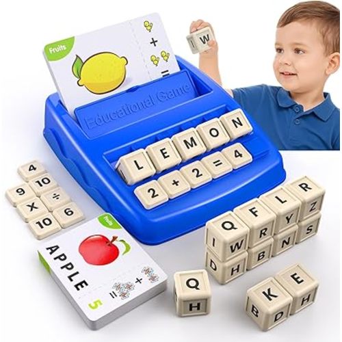 DEGIDEGI Educational Toys for Kids Ages 3-8, Matching Letter Spelling Math Counting Game,Learning Game for Preschool& Kindergarten Kids, Birthday Gifts for 3 4 5 6 7 Year Olds Boys&Girls Navy Blue