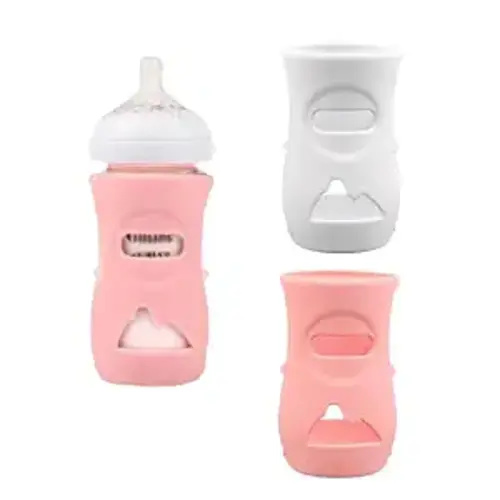 2 Pack Silicone Sleeves Compatible with Philips Avent Glass Baby Bottles 8 oz, to Prevent The Baby Bottles from Breaking, BPA-Free (White+Pink)