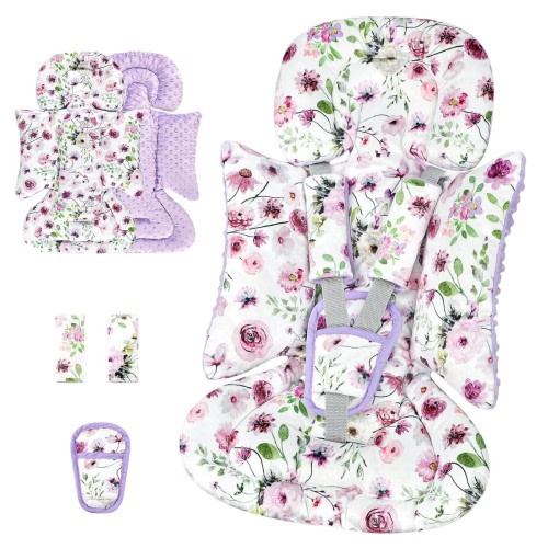 3-in-1 Infant Car Seat Insert, Soft Head and Body Purple Flowers