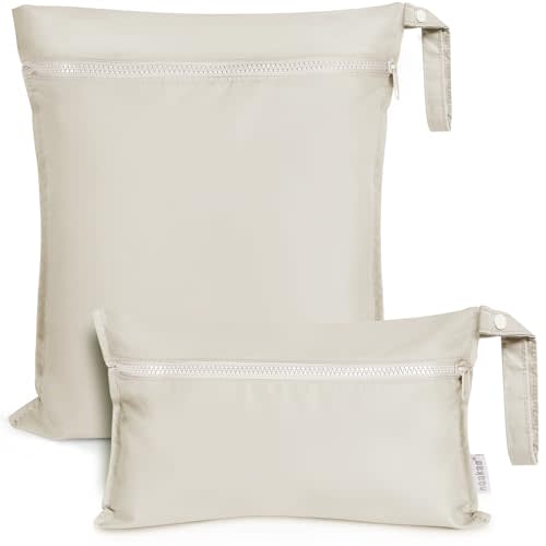 haakaa Waterproof Wet Bags for Baby Wet Dry Bags for Cloth Diaper, Swimsuit & Travel, 2pcs, Beige