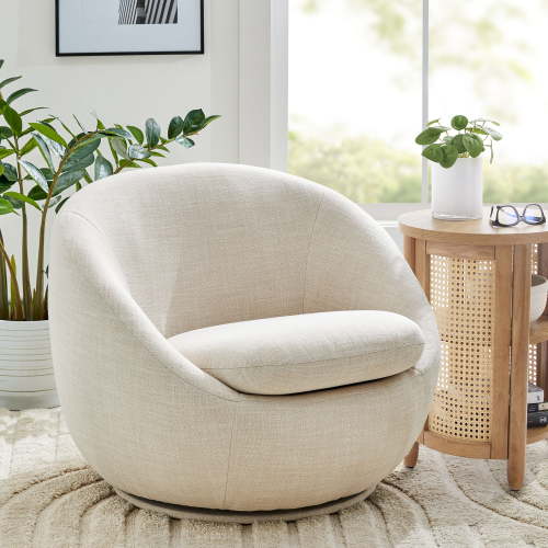 Free Shipping! Better Homes & Gardens Mira Swivel Accent Chair, Cream Linen, Modern Style, 360-Degree Swivel