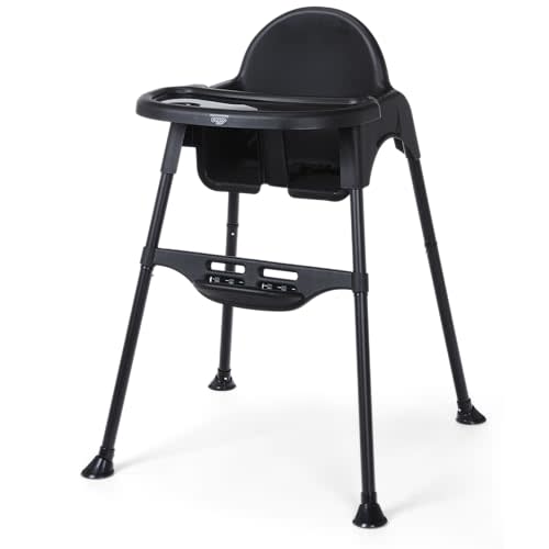 Cosco Kids Canteen High Chair Lightweight Portable Baby Feeding Chair with Adjustable Tray, Easy to Clean, Kitchen or Dining Use, Toddlers Up to 33 lbs, Mono Black