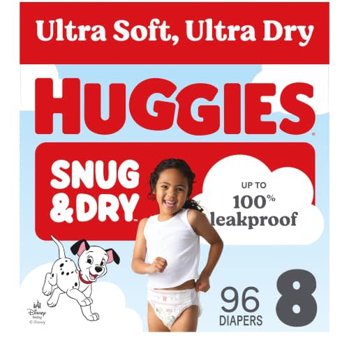 Huggies Snug & Dry Diapers Size 8, 96 Count | Ultra Soft and Ultra Dry, Day & Night Protection, GentleAbsorb Liner, Wetness Indicator, Fragrance Free, No Parabens