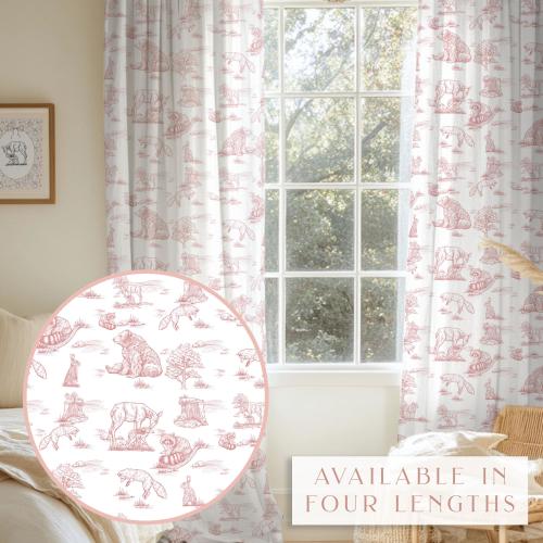 Baby Girl Curtain Panel Woodland Nursery Curtain Pink Girl Forest Curtain Vintage Woodland Curtain Girl Bedroom Drape Toile Curtain Set Baby