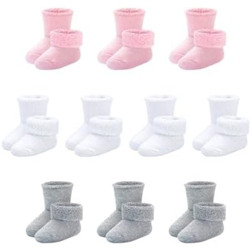 Baby Socks Newborn Terry Cotton Ankle Crew Socks 0-3 Months Girls Preemie Turn Cuff Infant Sock 10 Pairs
