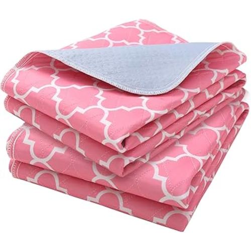 OUTCREATOR® Washable Bed Pads 34" x 56" (Pack of 2), Incontinence Mattress Protector, Anti-Slip Waterproof Underpads for Adults Kids Elderly Pets, Absorbency & Reusable Bedwetting Pads (Pink)